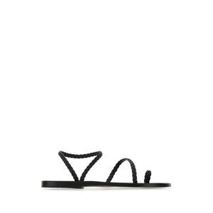 Ancient Greek Women Black Nappa Leather Eleftheria Thong Sandals